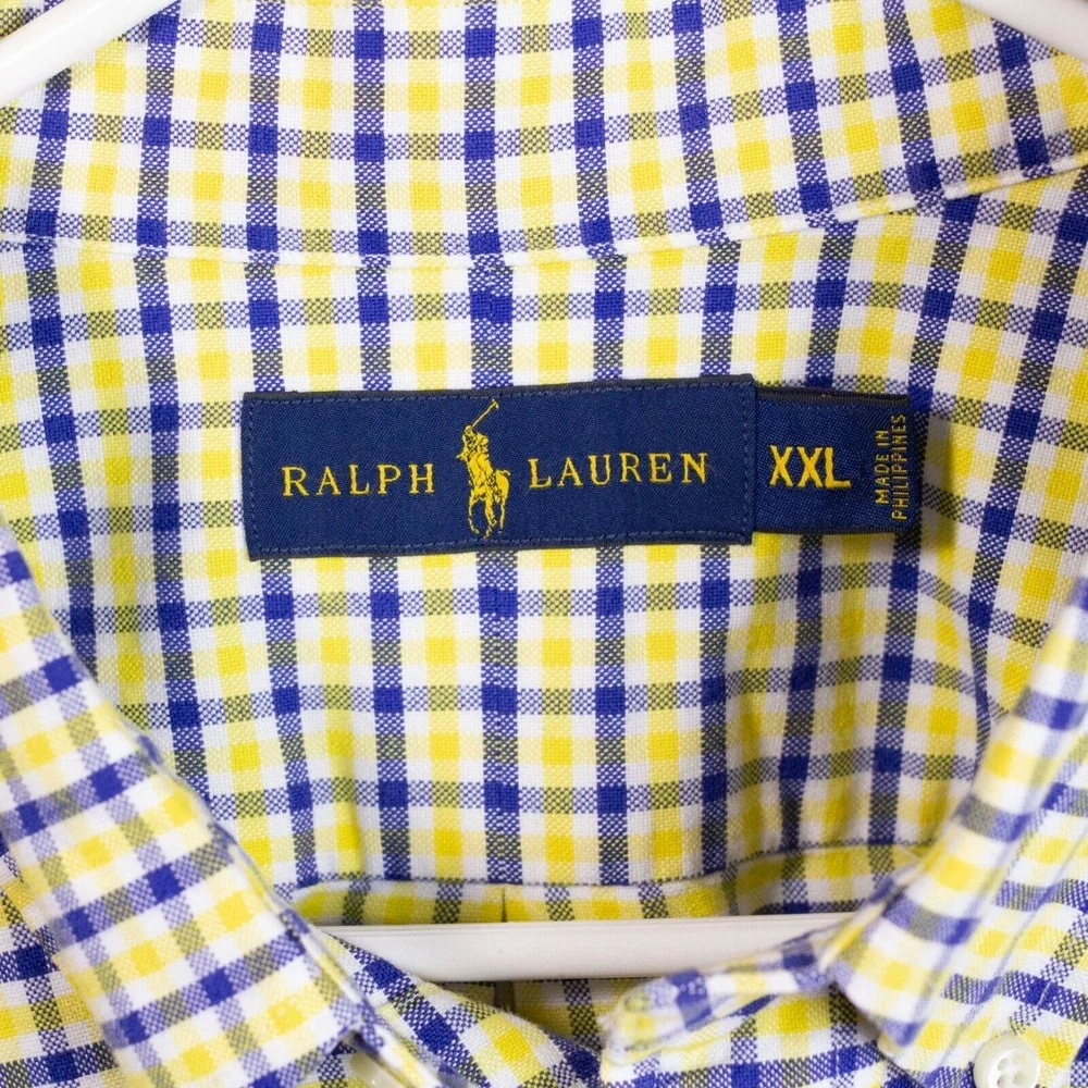 Polo Ralph Lauren Mens 2XL Blue‎ Yellow Check Logo LS Button Front Shirt
